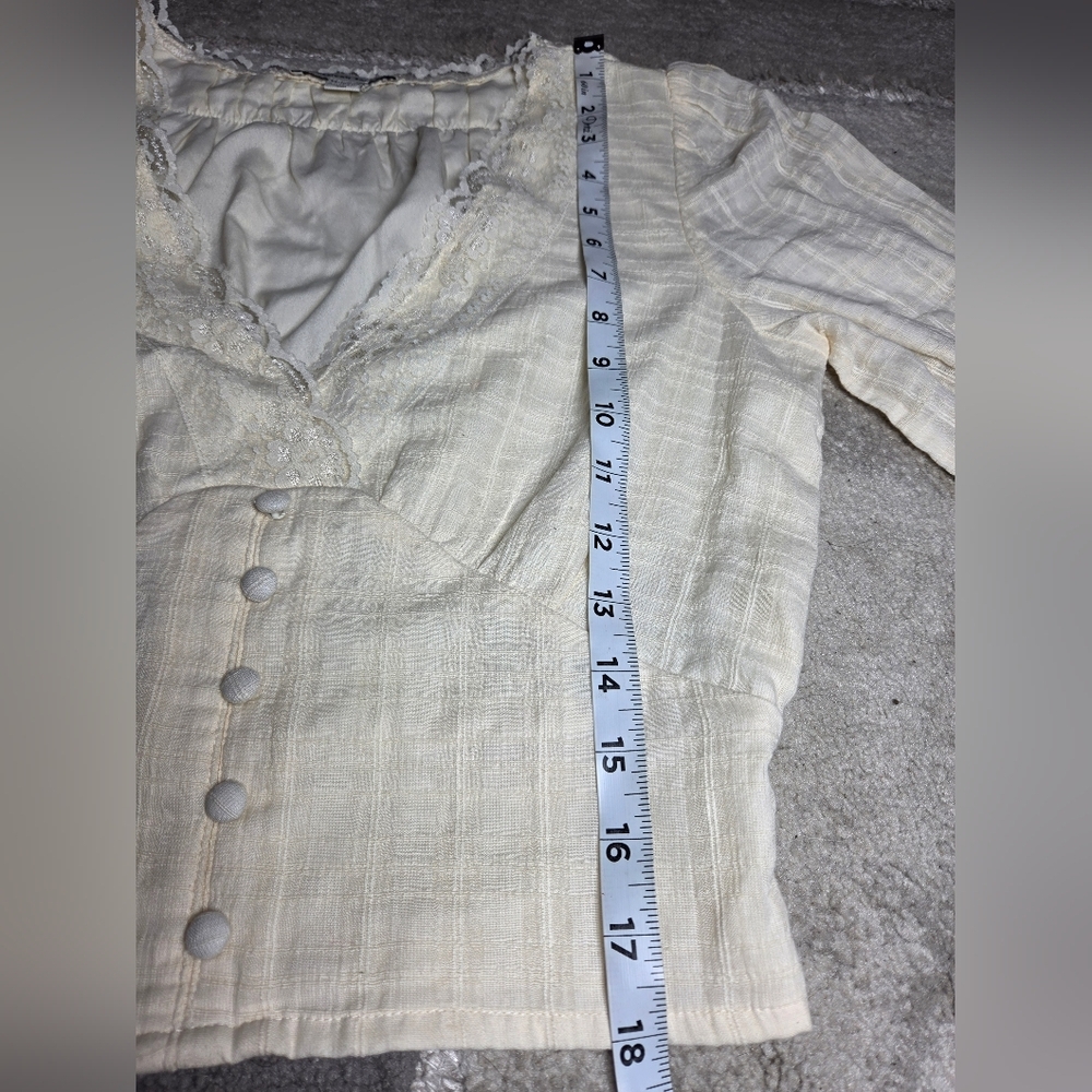 American Eagle Outfitters Cream Lace-Trim Button Front Blouse - Picture 7 of 8